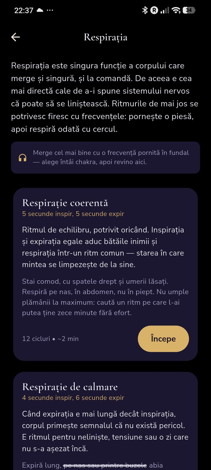 Respirație — ritmuri ghidate alături de frecvențe