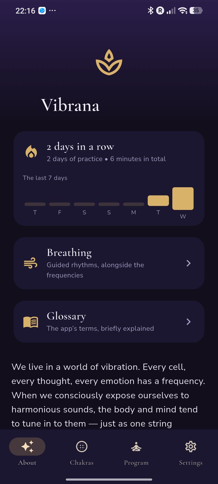 Home screen with daily streak and shortcuts