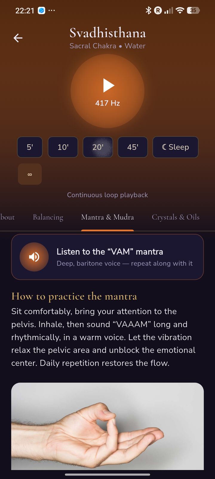 Audio player with mantra and mudra