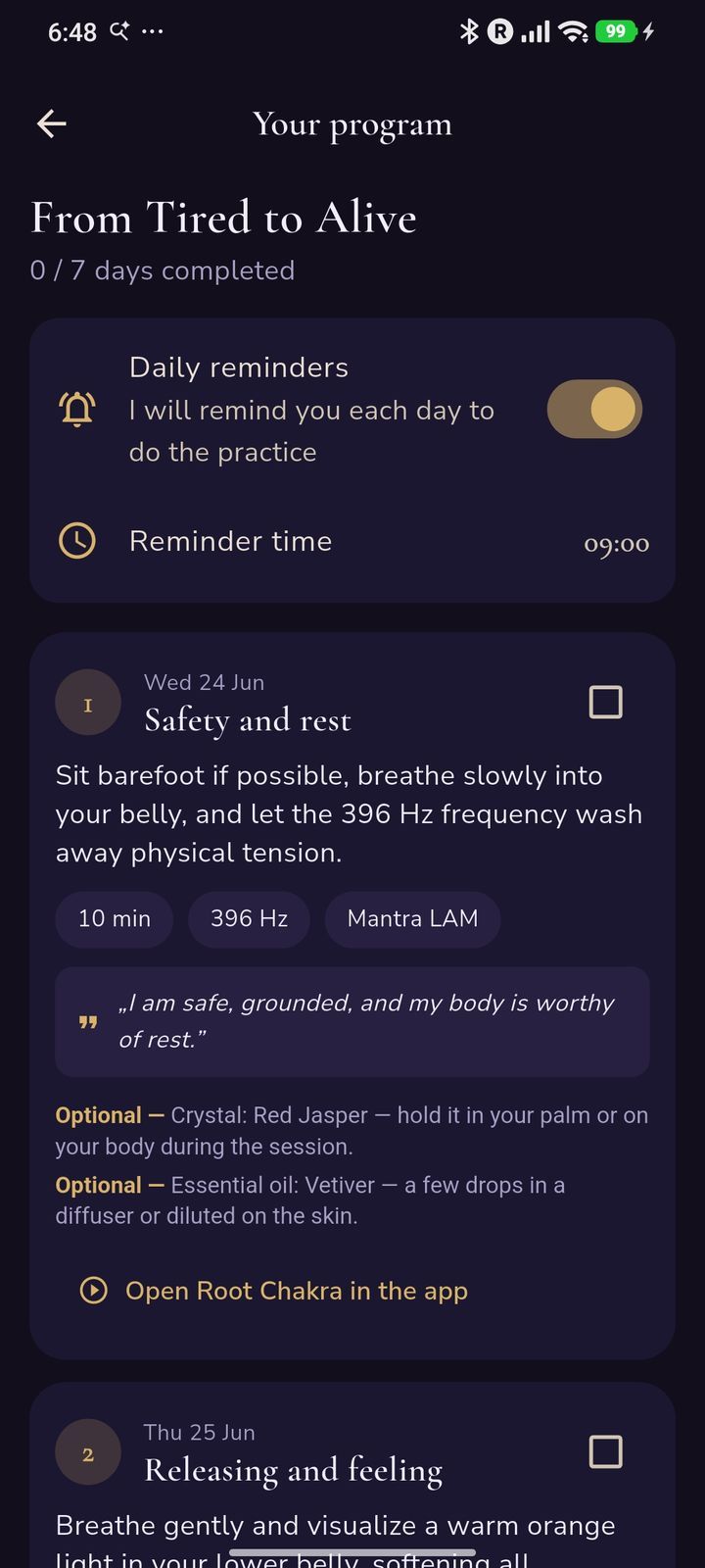 7-day plan with reminders and progress